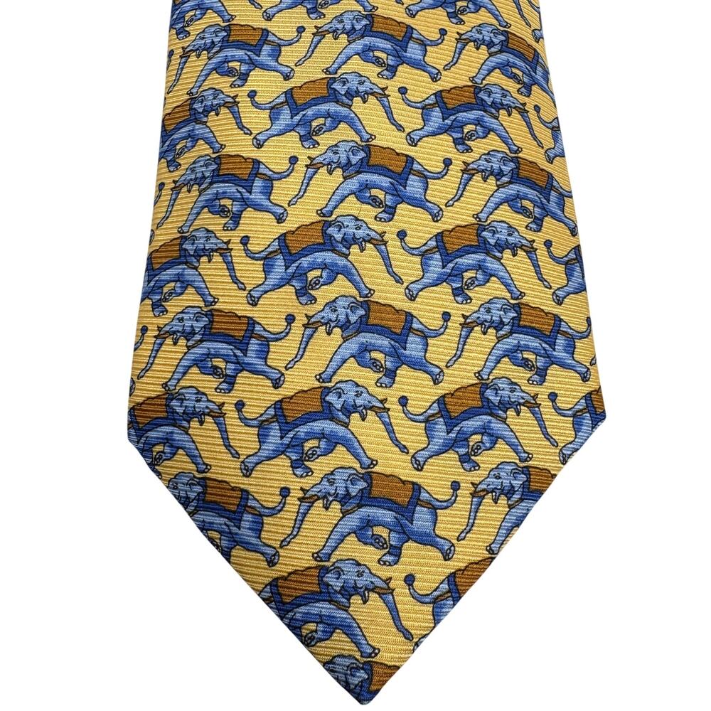 Kent & Curwen 100% Silk Tie England Elephant Print Old Money Classic Designer